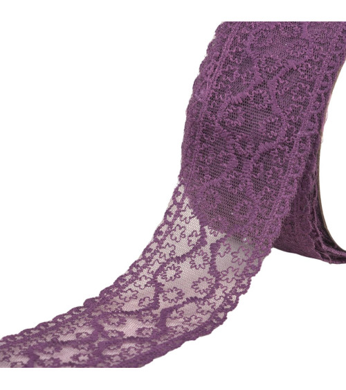 Lace between two small flowers 55mm plum