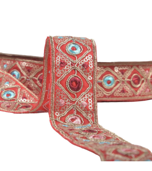 30mm red embroidered Indian braid