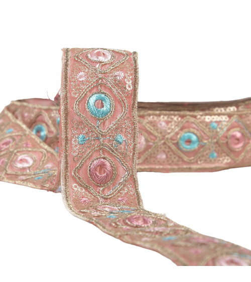 30mm light pink embroidered Indian braid