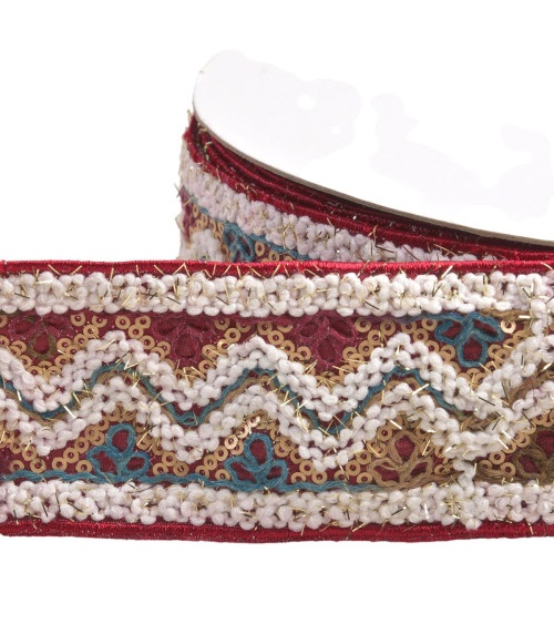 55mm burgundy embroidered sequin braid