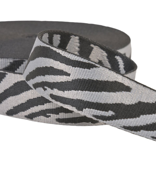 14,5 m Rolle, Gurtband mit Zebra-Tiermuster, 38 mm, grau-schwarz