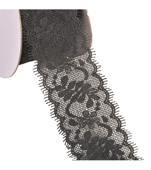 Bobbin 13.7m lace between two flowers 55mm black