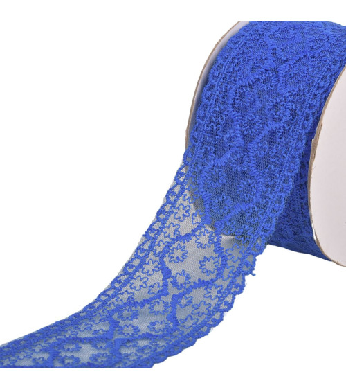 Bobina di pizzo da 13,7 m tra due fiorellini da 55 mm blu navy