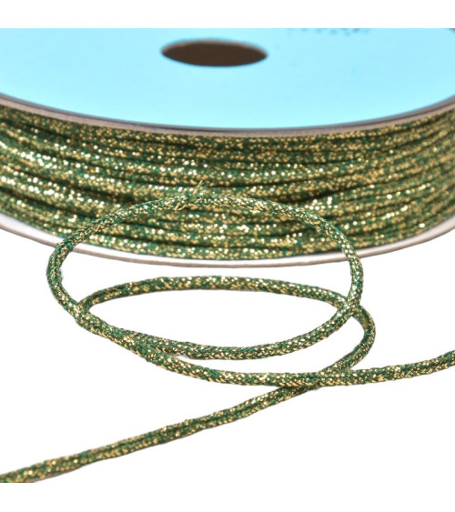 Spool of 30m of mottled metal cord 2mm dark green gold