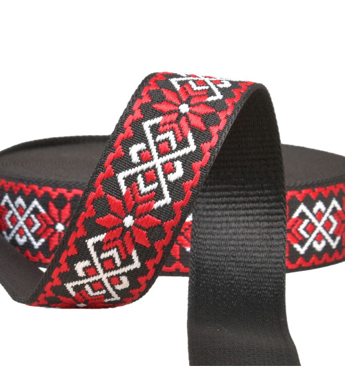 Spool 14.5m ethnic flower strap 38mm red/black