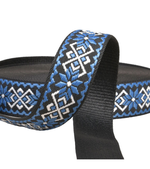 Reel 14.5m ethnic flower strap 38mm blue/black