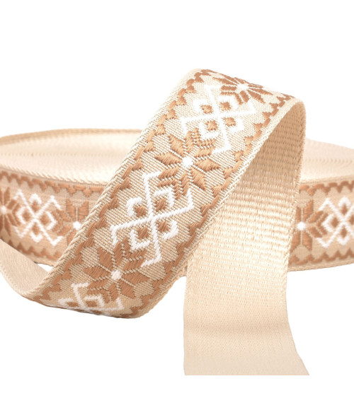 Rolle 14,5 m Ethno-Blumenband 38 mm Beige