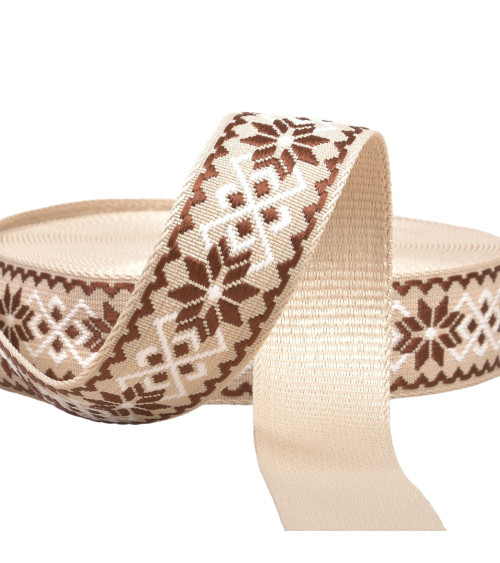 Spool 14.5m ethnic flower strap 38mm brown/beige