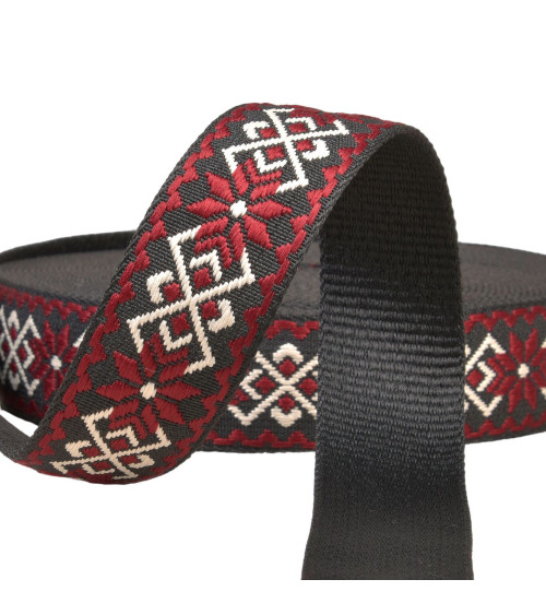 Spool 14.5m ethnic flower strap 38mm burgundy/black