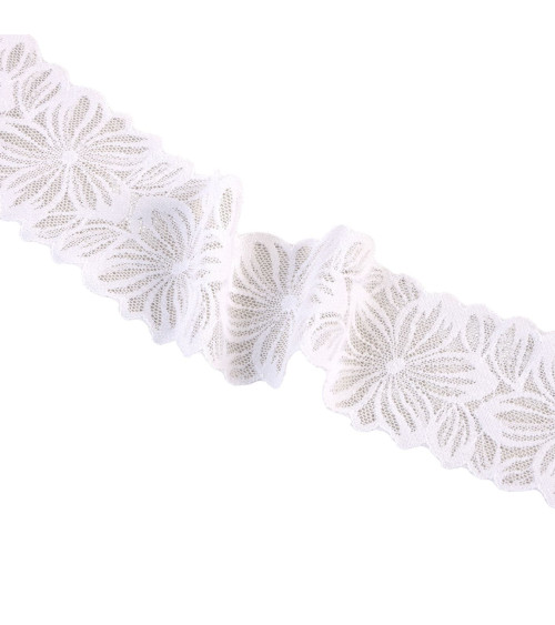 Spool 15m elastic lace flowers 57mm white