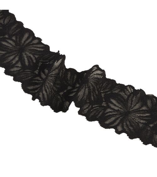 Bobine 15m dentelle élastique fleurs 57mm noir
