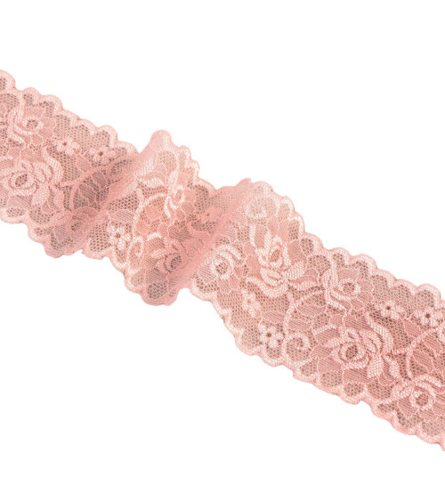 Spool 15m elastic lace flowers 62mm salmon