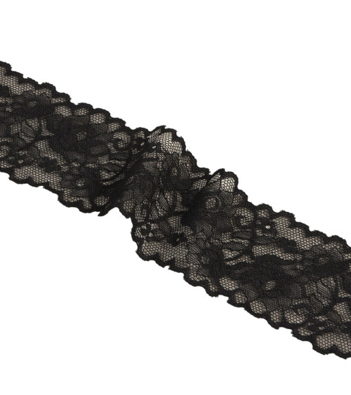 Spool 15m elastic lace flowers 62mm black