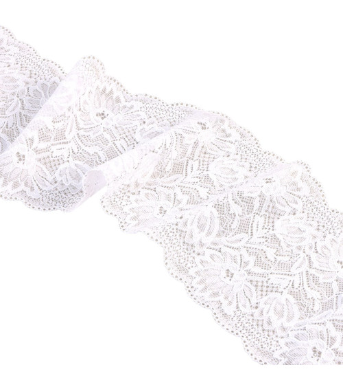 Spool 15m elastic lace flowers 102mm white