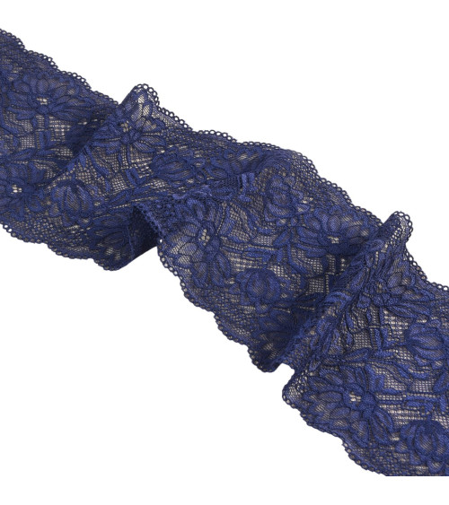 Spool 15m elastic lace flowers 102mm navy blue