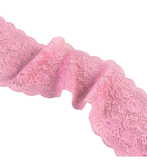 Spool 15m elastic lace flowers 102mm pink