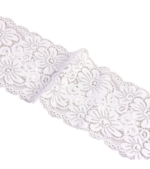 Spool 15m elastic lace flowers 85mm white