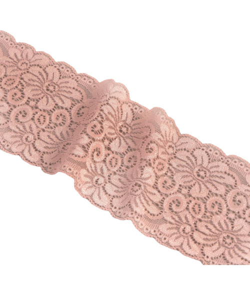 Spool 15m elastic lace flowers 85mm salmon