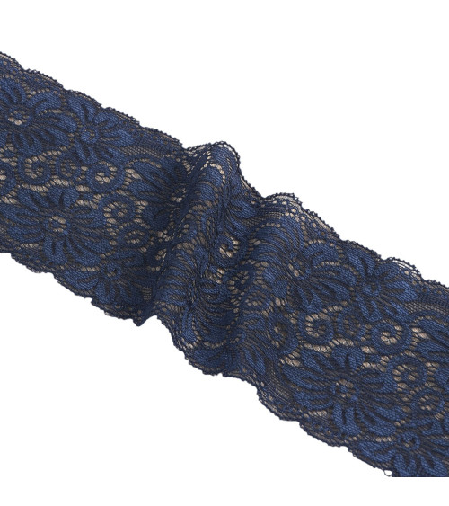 Spool 15m elastic lace flowers 85mm navy blue