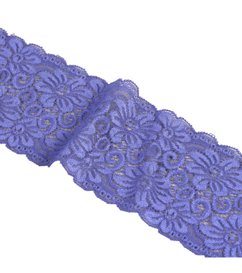 Spule 15m elastische Spitze Blumen 85mm blau lila