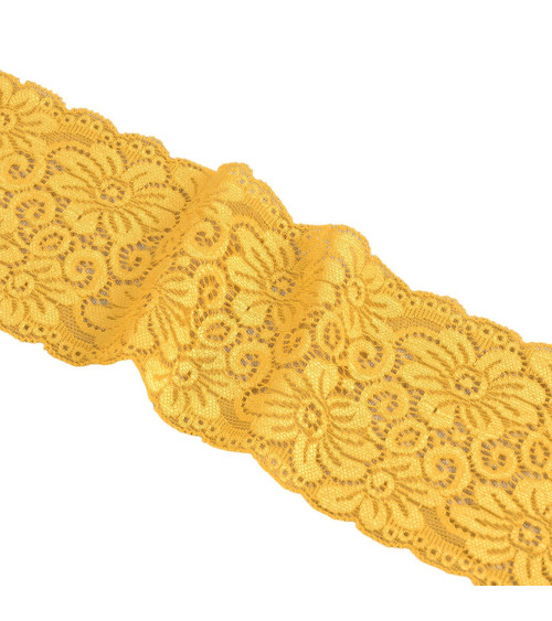 Spool 15m elastic lace flowers 85mm yellow gold