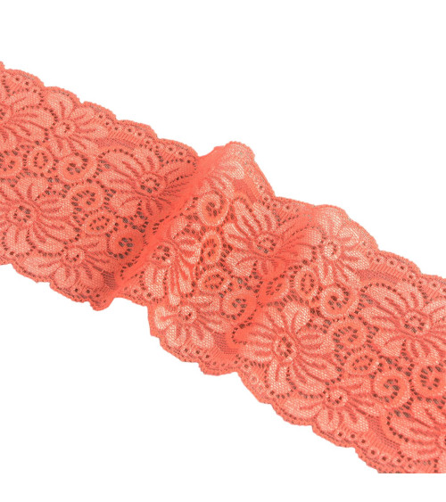 Spool 15m elastic lace flowers 85mm salmon