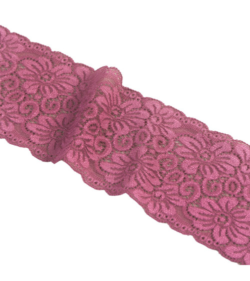 Spool 15m elastic lace flowers 85mm purple