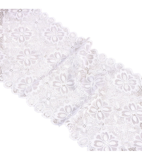 Spool 15m elastic lace flowers 180mm white