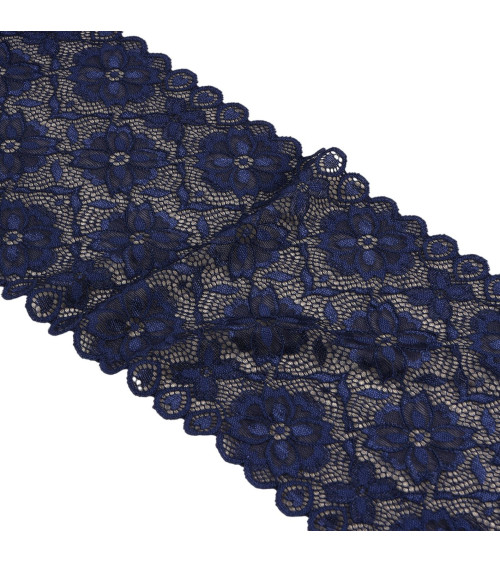 Spool 15m elastic lace flowers 180mm navy blue