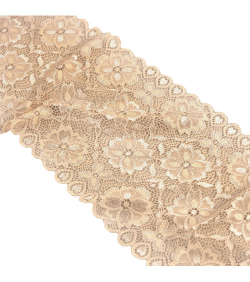 Spool 15m elastic lace flowers 180mm beige