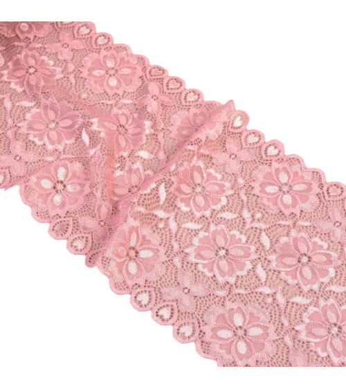 Spool 15m elastic lace flowers 180mm pink