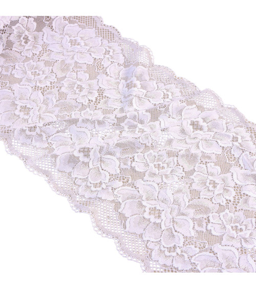 Spool 15m elastic lace flowers 230mm white