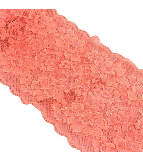 Spool 15m elastic lace flowers 230mm dark salmon