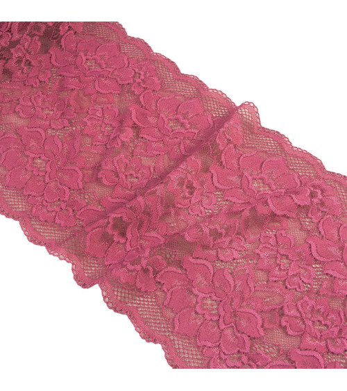 Bobina da 15mt elastico pizzo fiori da 230mm fucsia