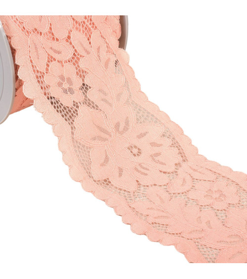 Spool 25m elastic lace between two flowers 110mm light pink