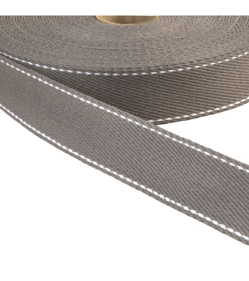 Saddle stitch strap 30mm gray black by the meter