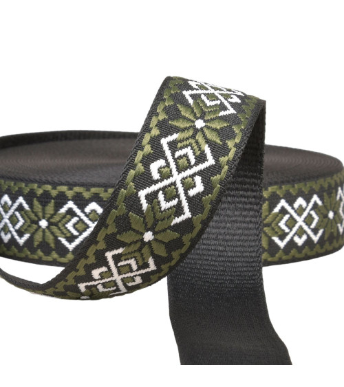 Ethnic flower strap 38mm brown/black by the meter