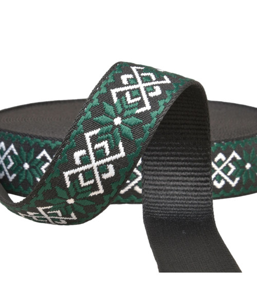 Ethnic flower strap 38mm green/black per meter