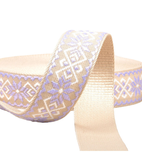 Ethnisches Blumenarmband, 38 mm, Lila/Beige pro Meter