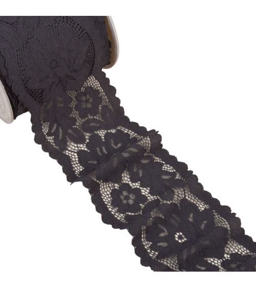 Dentelle rachel entre deux fleurs 100mm noir au mètre