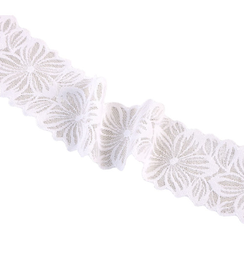 Dentelle élastique fleurs 57mm blanc au mètre