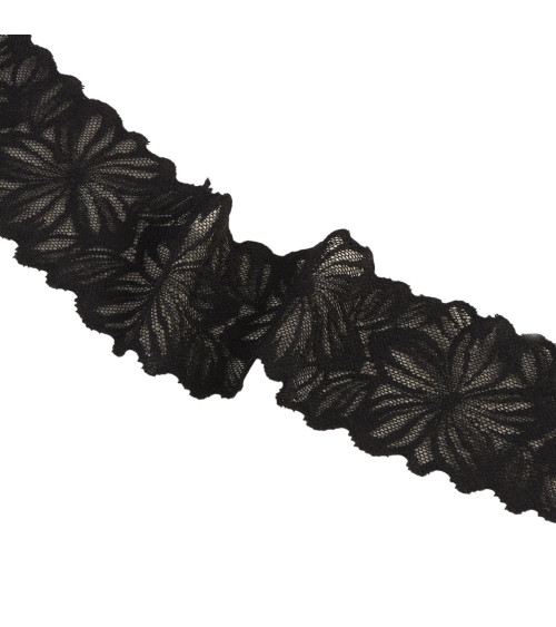 Dentelle élastique fleurs 57mm noir au mètre