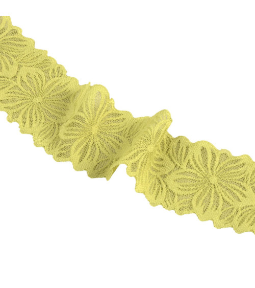 Elastic lace flowers 57mm anise green by the meter