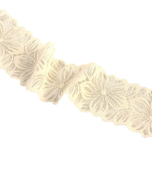 Elastic lace flowers 57mm ecru per meter