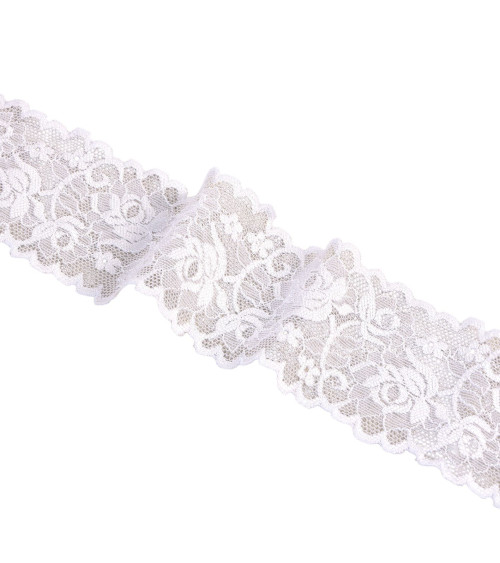 Dentelle élastique fleurs 62mm blanc au mètre