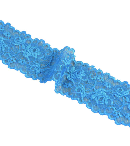 Elastic lace flowers 62mm royal blue by the meter