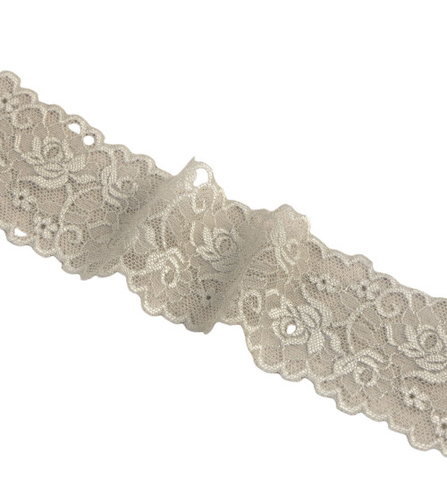 Elastic lace flowers 62mm medium gray by the meter