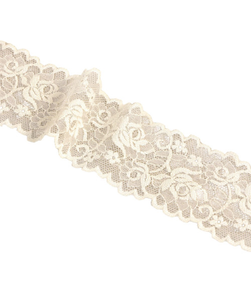 Dentelle élastique fleurs 62mm écru au mètre