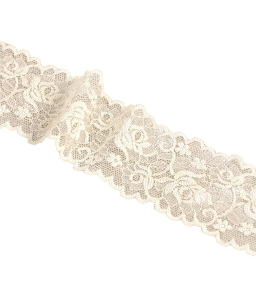 Elastic lace flowers 62mm ecru per meter