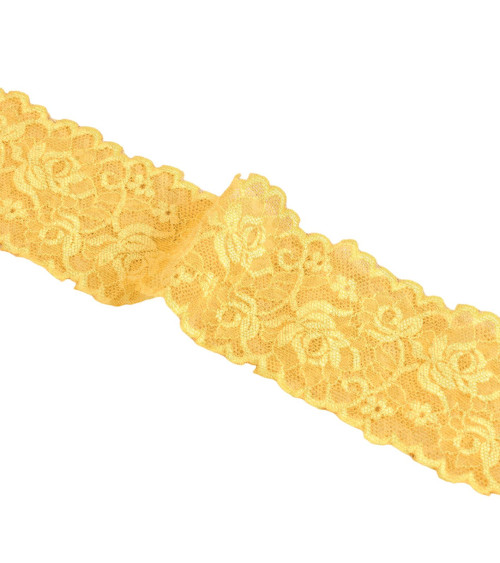 Elastische Spitzenblumen, 62 mm, Gelbgold pro Meter